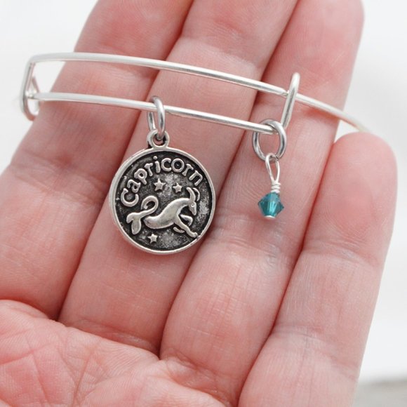 December Capricorn Adjustable Charm Bangle - Handmade Zodiac Bracelet - Picture 5 of 11